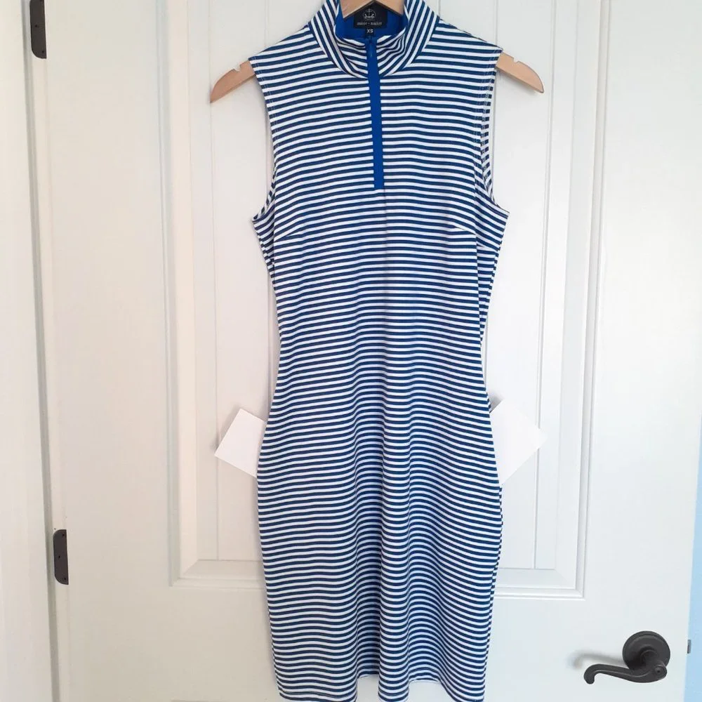 Sailor Sailor Sleeveless 1/4 Zip Striped Dress with Pockets Blue White Size XS - Picture 8 of 12